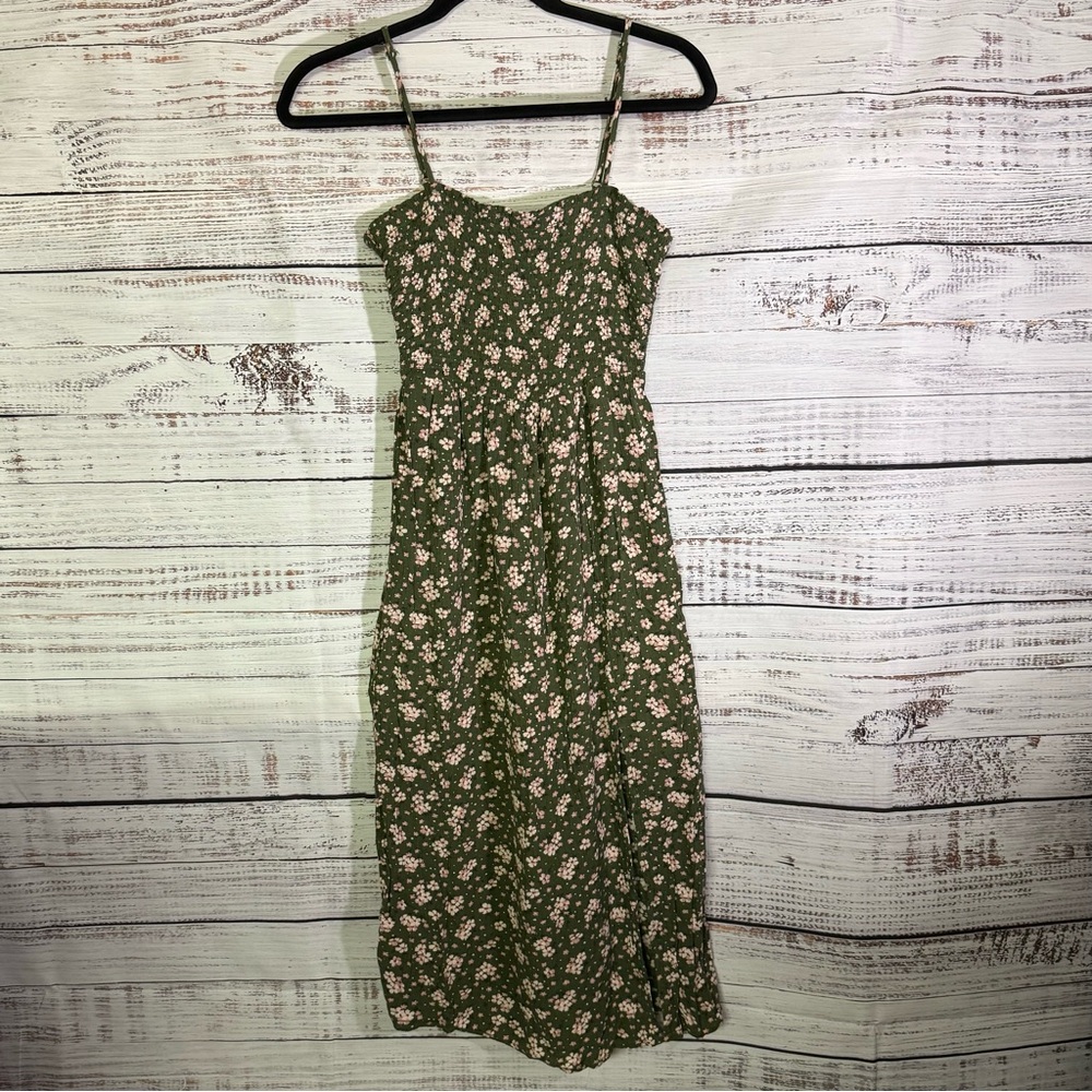 Aeropostale Spaghetti Strap Green Floral Dress